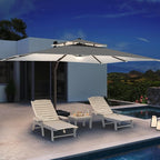 10 X 13 FT Cantilever Patio Umbrella with LED Lights Outdoor Heavy Duty Double Top Windproof Rectangle Offset Umbrellas with 360-degree Rotation for Pool Deck Backyard, Foggy Grey