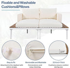LUMISOL Outdoor Patio Daybed Metal Daybed with Cushions and Wood Topped Side Spaces for Drinks, 2 in 1 Padded Chaise Lounges for Poolside, Balcony, Deck, Beige