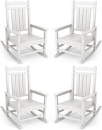 KINGYES Oversized Outdoor Rocking Chair Set of 4, High Density Polyethylene Patio Rocking Chairs with 330lbs Support for Adults, White