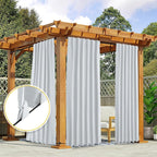 NICETOWN Blackout Outdoor Curtains for Patio Windproof 2 Panels Top & Bottom Pocket & Back Tab, Thermal Fixed Waterproof Safe Drapes Keep Privacy for Yard/Porch, Greyish White, W52 x L108