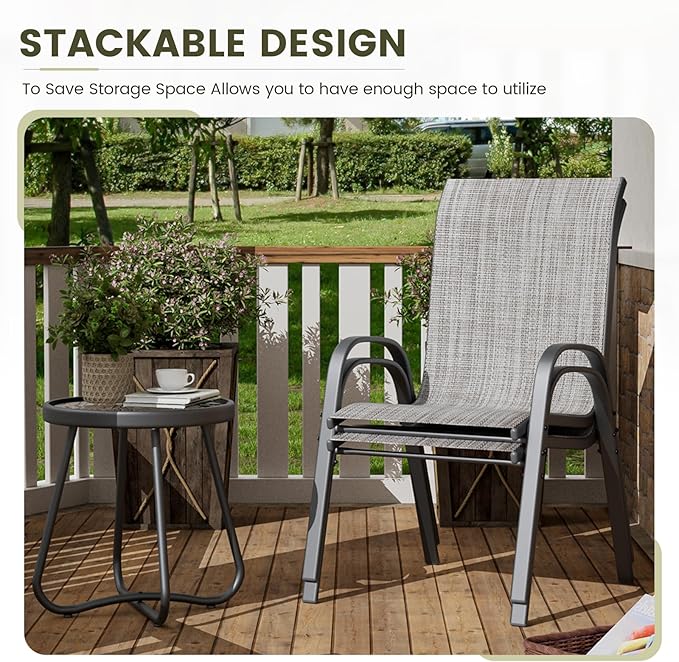 Patio Chairs Set of 4, Stackable Outdoor Dining – Light Grey