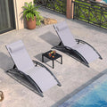 Chaise Lounge Set of 3 with Side Table, Aluminum Frame, Light Grey