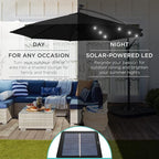 Best Choice Products 10ft Solar LED Offset Cantilever Hanging Market Patio Umbrella, 8 Sturdy Ribs, Easy Adjustment - Black