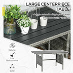 Outsunny Wicker Outdoor Patio Furniture Set, L-Shaped 7 Piece Outdoor Dining Sectional Sofa with Dining Table and Chair, Storage Loveseat, Ottomans and Cushions, Dark Blue
