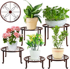 Plant Stand Indoor 5 Pack Brown Metal Plant Stands Outdoor Heavy Duty Flower Pot Stands for Multiple Plants Rustproof Iron Round Plant Holder for Plants Indoor Planter for outdoor plants & Garden Decor ﻿