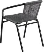Flash Furniture 3-Piece Patio Dining Set with Round Glass Metal Table and 2 Stackable Rattan Chairs, Indoor/Outdoor Bistro Table and Chairs Set, Gray