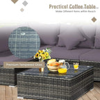 Tangkula 7 Pieces Wicker Patio Furniture Set, All-Weather Outdoor Rattan Sectional Sofa Set with Cushions & Tempered Glass Coffee Table, Outside Sofa Set for Garden, Lawn, Deck, Backyard (Grey)