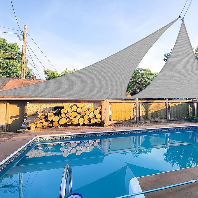 E&K Sunrise 8' x 8' x 8' Sun Shade Sail Triangle Canopy Shade Cover UV Block for Patio Backyard Garden Outdoor (Light Gray)