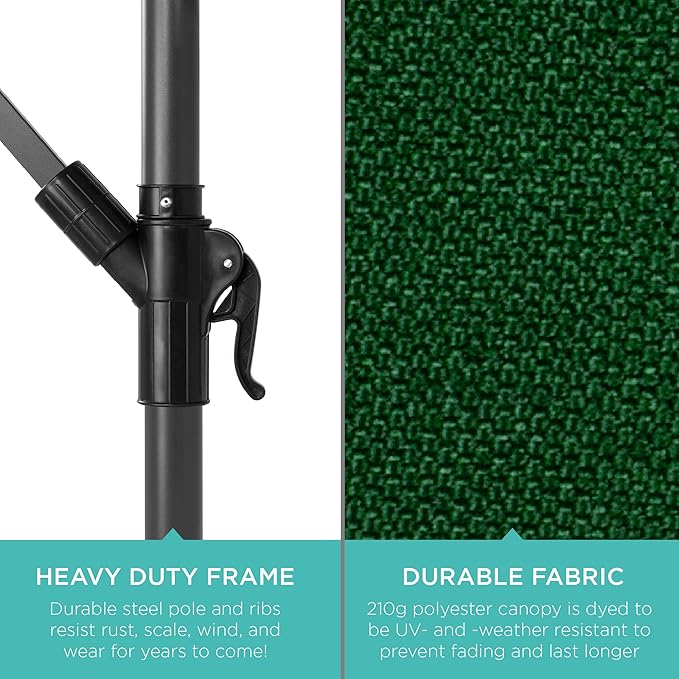 Best Choice Products 10ft Offset Cantilever Hanging Market Patio Umbrella, 8 Sturdy Ribs, Easy Adjustment - Green