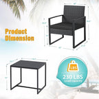Flamaker 3 Pieces Outdoor Patio Wicker Furniture Set, Modern Rattan Chair Conversation Sets with Coffee Table for Yard and Bistro (Black)