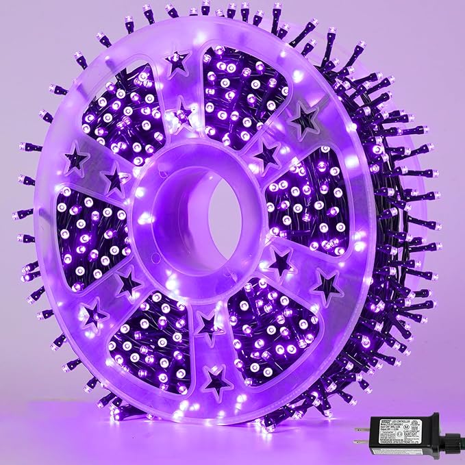String Lights 165 ft 500 LED Purple Outdoor Plug-In with Timer