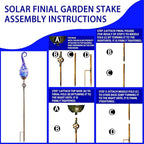 Garden Solar Lights Outdoor, Decorative LED Pearlized Glass Spiral Garden Stake with Finial, Hand Blown Glass and Metal Outdoor Decoration, 3 x 36 Inch (Dark Blue)