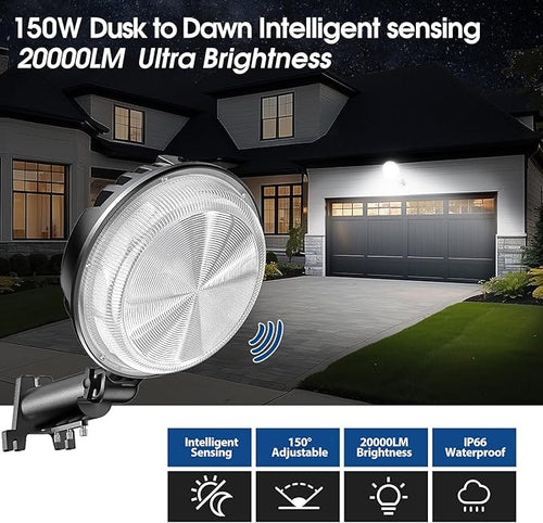 2 Pack 150W LED Barn Light, 20000LM Dusk to Dawn Outdoor Light, Yard Light Security Lights with 150° Adjustable Angle Photocell, IP66 Waterproof 6500K for Farm/Shop/Street/Garage