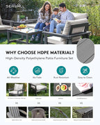 SERWALL HDPE Patio Furniture Set, 7-piece Outdoor Sectional Sofa Set, All Weather Outdoor Couch Set for Deck, Lawn, Grey Frame with Khaki Cushion