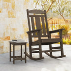 LUE BONA Outdoor Rocking Chairs Set, 3-Piece, Poly Porch Rockers with Table, Plastic Weather Resistant Rocking Chair Set for Outdoor Indoor, Garden, Backyard, 350lb, Brown, Chairs+Table