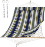 SUNCREAT Hammocks Outdoor Double Hammock with Hardwood Spreader Bar, Cotton Rope Hammock with Polyester Pad, Blue&Aqua