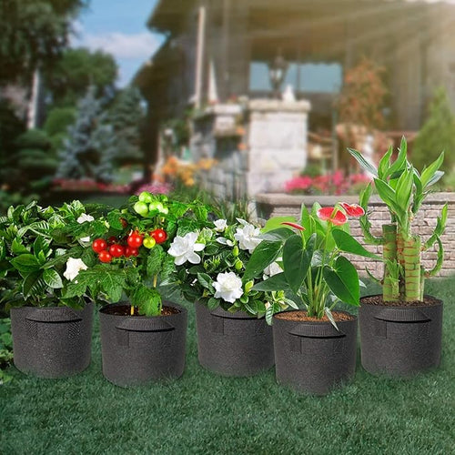 5 Pack 1 Gallon Grow Bags with Handles Garden Vegetable Flower Grow Bags Nonwoven Aeration Fabric Pots for Nursery Garden Planting