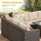 Wisteria Lane 7 Piece Patio Furniture Set, Wicker Patio Sectional with Wide Armrest, All Weather Outdoor Dining Set, Outdoor Furniture Patio Conversation Set with Ottoman, Brown