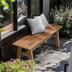 VINGLI 47” Outdoor Bench Garden Bench HDPE Porch Bench w/Metal Legs, Poly Lumber Patio Bench, 660 LBS Capacity Outdoor Backless Bench(Teak)