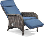 Zero Gravity Wicker Patio Recliner Chair - Wicker Outdoor Lounge Chair with Adjustable Backrest & Footrest, All Weather Outdoor Reclining Chairs with Thick Cushion for Pool Deck Blue