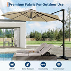 Garvee 10 ft Cantilever Patio Umbrella with Solar Lights, 360°Rotation Offset Umbrella, Easy Crank & Tilt Adjustment, UV Protection for Backyard, Poolside, Deck