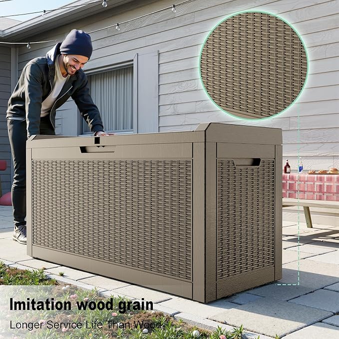 Deck Box 60 Gallon Grey Resin Waterproof Outdoor Storage Bin