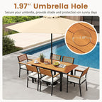 Tangkula 7 Piece Patio Dining Set, Outdoor Acacia Wood Cushioned Chairs and 51”-64” Expandable Rectangular Table Set, with Umbrella Hole, 6 Stackable Armchairs, for Poolside Garden (Off White)