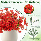 MACTING 12 Bundles Artificial Flowers for Outdoors Fake Flowers UV Resistant Faux Plastic Plants No Fade for Planters Window Patio Porch Garden Home Outside Spring Summer Decorations,Red