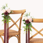 Artificial Flowers Burgundy Wedding Pew Bows, Set of 10 with Ribbon Ties