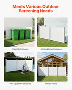 VEVOR Outdoor Privacy Screen, 50in H x 50in W Air Conditioner Fence, 3-Panel Pool Equipment Enclosure, Horizontal PVC Privacy Fence with 27.5 in Ground Stakes, No Dig Trash Can Fence for A/C Units