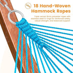 Lazy Daze Hammocks 10.5 FT Double 2 Person Caribbean Rope Hammock, Hand Woven Polyester Hammock with Spreader Bars, for Outside Outdoor Backyard Patio Poolside, 450 LBS Capacity, Blue/SkyBlue