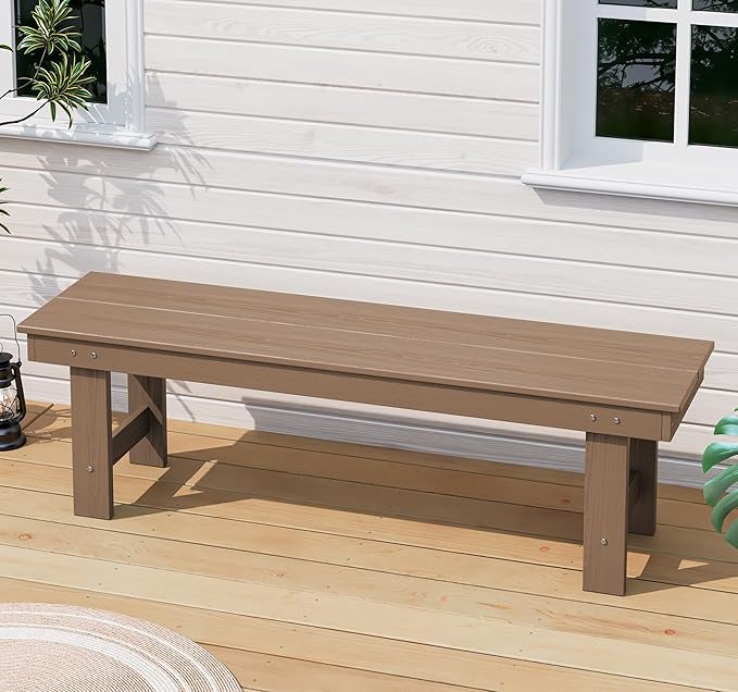 SERWALL 2-Person Outdoor Bench Backless, HDPE Outdoor Benches Weatherproof, 700 Lbs Weight Capacity, Poly Lumber Patio Furniture for Garden, Porch and Park, Brown, 2 Pack