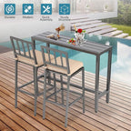 Outdoor Bar Table, Patio Console Pub Height Tables with Powder Coated Steel Frame, Weather Resistant Waterproof Top for Hot Tub, Balcony, Garden, Yard, Poolside (Grey, 47" Narrow Bar Table)
