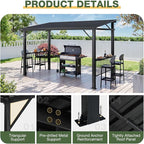 Aoxun 12x6 FT Hardtop Grill Gazebo with 2 Side Shelves & Hooks for Outdoor Grill, Outdoor BBQ Gazebo Canopy with Sloping Steel Roof, Permanent Metal Gazebo for Patio, Backyard, Lawn, Deck