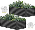 YITAHOME 6x3x2ft 2pcs Large Raised Garden Bed Kit, Galvanized Metal Planter Box with Gloves, Ground Nails, Support Rod, Outdoor Above Ground Planters for Plants Vegetables Flowers, Black