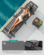 SERWALL Outdoor Chaise Lounge Set of 4, 78" Patio Lounge Chair with 5 Positions Adjustable Backrest, HDPE Lounger with Rolling Wheels & Cup Holder for Poolside, Beach, Garden, Grey