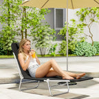 Outsunny Folding Chaise Lounge Chair, Pool Sun Tanning Chair, Outdoor Lounge Chair with Reclining Back, Breathable Mesh Seat, Headrest for Beach, Yard, Patio, Black