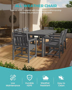 Outdoor Rectangle Dining Table, Heavy-Duty HDPE Table for 6, Weatherproof Patio Table with Umbrella Hole, Rounded Corners for Safety, Grey
