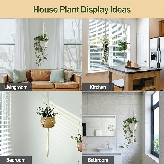 Macrame Plant Hanger Polyester Rope 42 Inch Outdoor Indoor Adjustable Hanging Planter for up to 10 Inch Plant Pot Modern Boho Home Decor (1, Ivory/Light Gold)