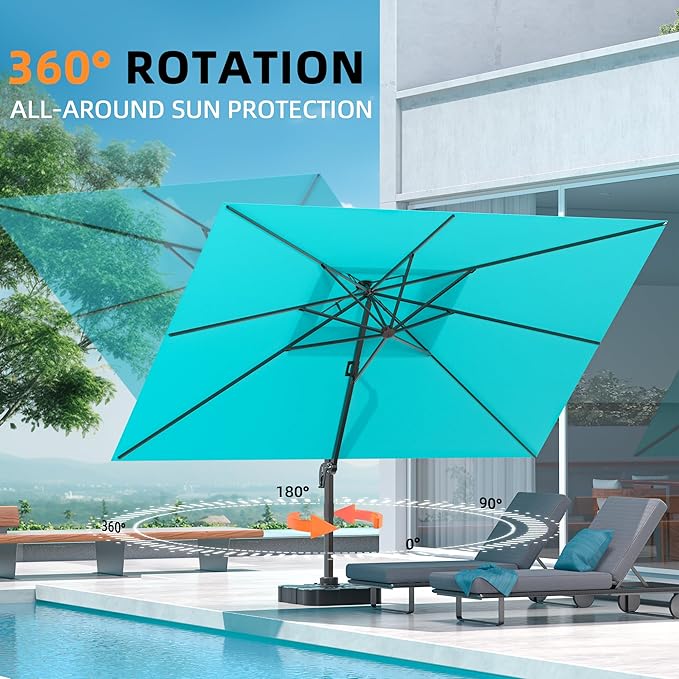 9' X 12' Double Top Cantilever Patio Umbrella - Heavy Duty Offset Umbrella with 360° Rotation for Garden Deck Pool Patio, Turquoise