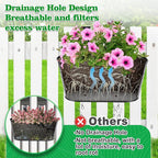 MADHOLLY Railing Planter with Drainage Holes - Sturdy Bucket Pots for Railing Fence, Countryside Style Metal Flower Pots for Herbs Balcony Garden Yard Decor, 2Pcs, Black