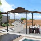 ABCCANOPY Grill Gazebo with 2 Side Awnings - 14x5 Outdoor BBQ Canopy Shelter with 2 Led Lights for Patio Backyard Grilling (Brown)