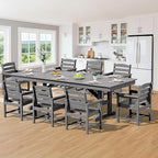 SERWALL 9 Piece Outdoor Dining Set, 84" HDPE Outdoor Table and Chairs for 8，All Weather Patio Furniture Set with Umbrella Hole for Backyard, Garden, Gray