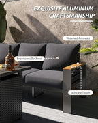 Aoxun Aluminum Outdoor Patio Furniture Set, 5-Piece Outdoor Sectional with 44'' Propane Gas Firepit Table, Patio Conversation Sets with Upgraded Armrests and Cushions for Backyard (Dark Grey,4 Seats)