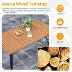 Tangkula 63" Acacia Wood Patio Dining Table for 6, Outdoor Dining Table with 1.97" Umbrella Hole & Metal Legs & Adjustable Foot Pads, Rectangular 6-Person Outside Table for Garden, Poolside & Backyard