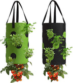 2 Pack Black and Green Upside Down Tomato & Herb Planter, Hanging Durable Aeration Fabric Strawberry Planter Bags