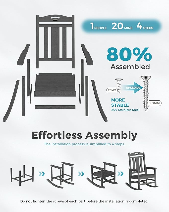Ciokea Oversized Outdoor Rocking Chairs Set of 4, 380lbs Heavy-Duty Large Patio Rocker, High Back Cozy Porch Chairs, Weather Resistant Patio Rocking Chairs for Outside, Fire Pit, Deck, Dark Grey