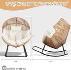 Shintenchi Egg Chair Outdoor, Oversized Outdoor Indoor Wicker Rocking Chair, Large PE Rattan Egg Rocking Chair with Cushion for Patio, Balcony, Backyard, Garden, Beige