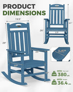 Oversized Rocking Chair Outdoor, High Back Porch Rocker Chair, HDPE All Weather Resistant Rocking Chairs for Patio, 380lbs Weight Capacity, Navy Blue