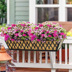 4 Pack 30 Inch Window Boxes Planters Railing Planter Box with Adjustable Brackets for Porch Fence Patio Balcony Hanging Flower Baskets with Coco Liners for Outdoor Garden Decor - Black